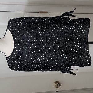 Max Studio Size XS Black with White Polka Dot Split Sleeve with Tie End Blouse